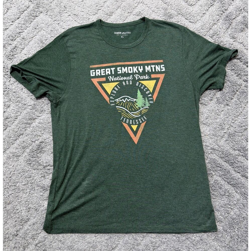League Active Great Smokey Mountains Scene Short Sleeve T Shirt Green Adult XL